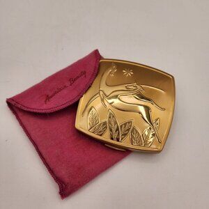 Vintage Elgin American Beauty Gold Compact With Original Pouch, Screen and Puff